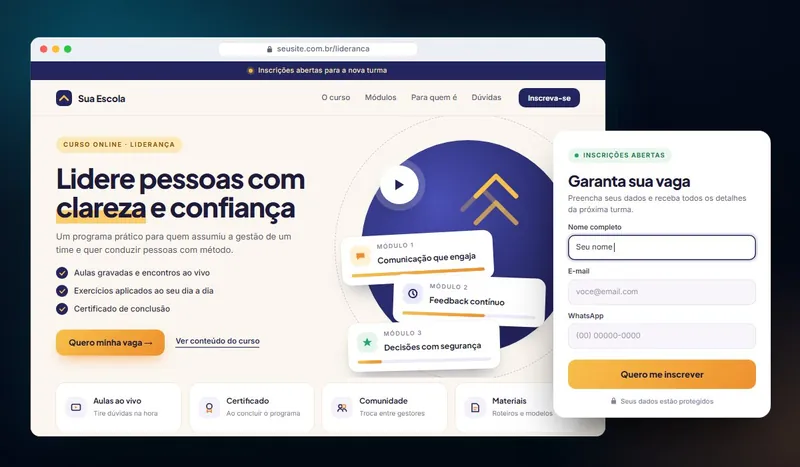 Landing Page para Lançamento de Curso — Conceito para escola de cursos online